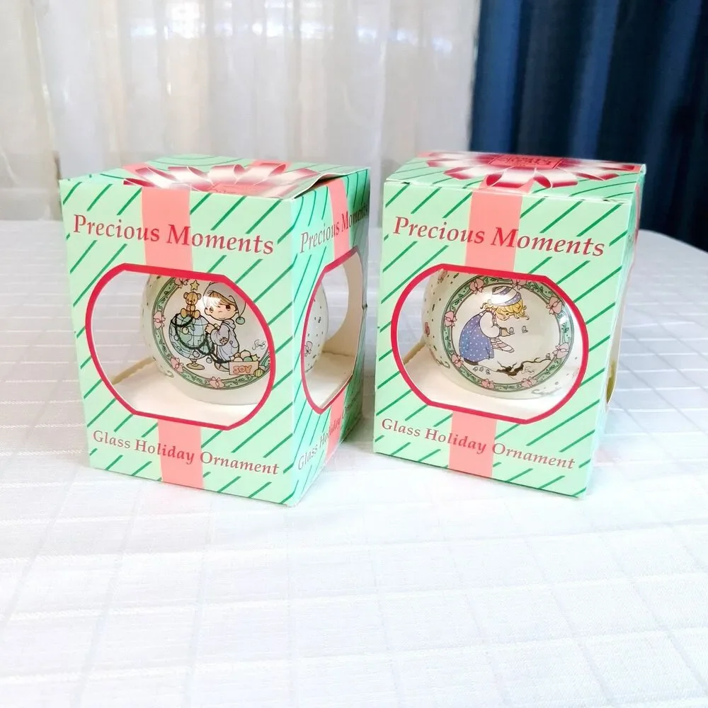Two (2) Precious Moments Vintage 1994 Glass Holiday Ornaments in Boxes